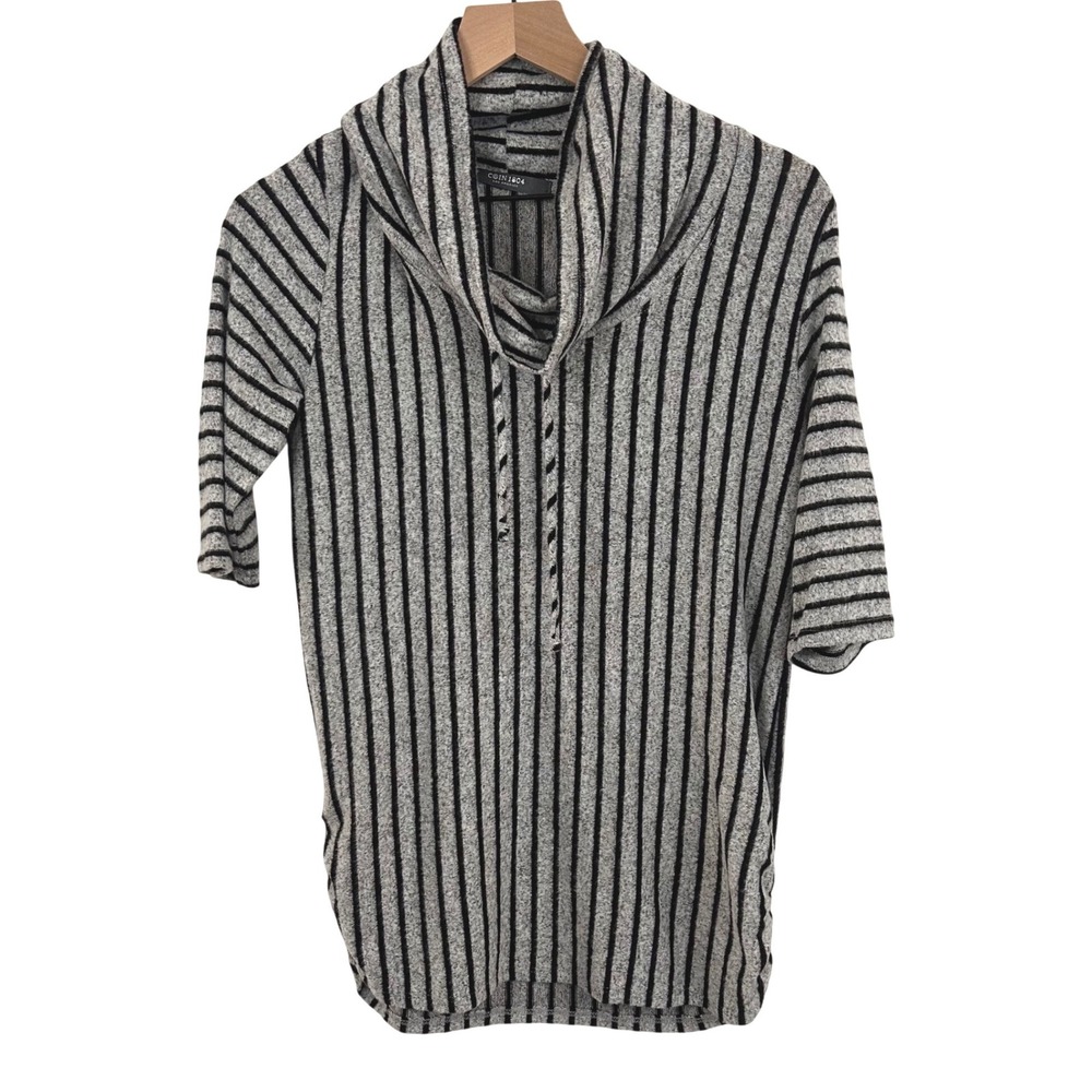 Coin 1804 Los Angeles Womens Grey Black Striped Cowl Neck Tunic Top S Chic Cozy